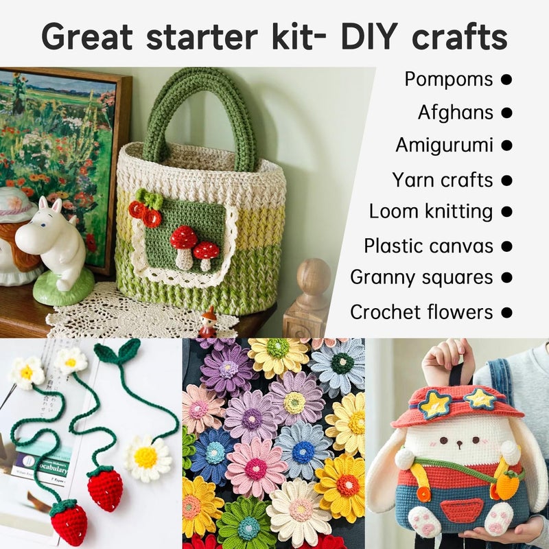 Inscraft طقم خيوط الكروشيه للمبتدئين، 1440 ياردة، 32 لون من خيوط الأكريليك، 2 إبرة كروشيه، 2 إبرة نسج، 4 علامات غرز، 1 حقيبة، للكروشيه والحياكة، هدية للبالغين - Image 4